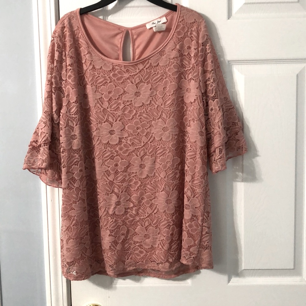 Extra large rose pink lace top over a shell